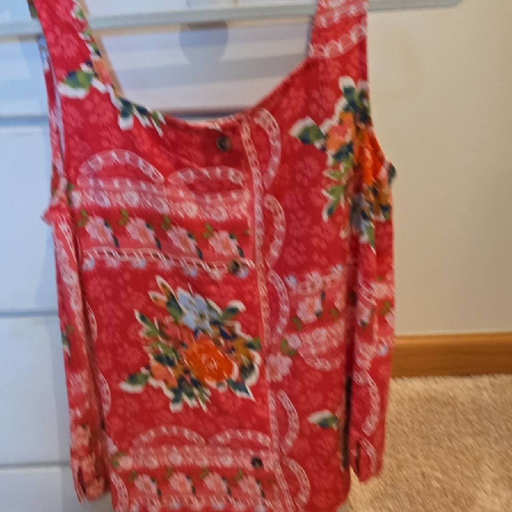 LC Lauren Conrad Red Floral Tank Top - Picture 3 of 7